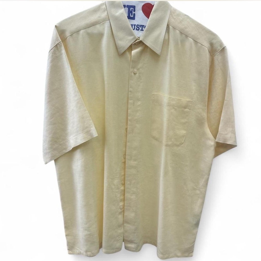 Alan Flusser Men's Light Yellow Short Sleeve Shirt Size L